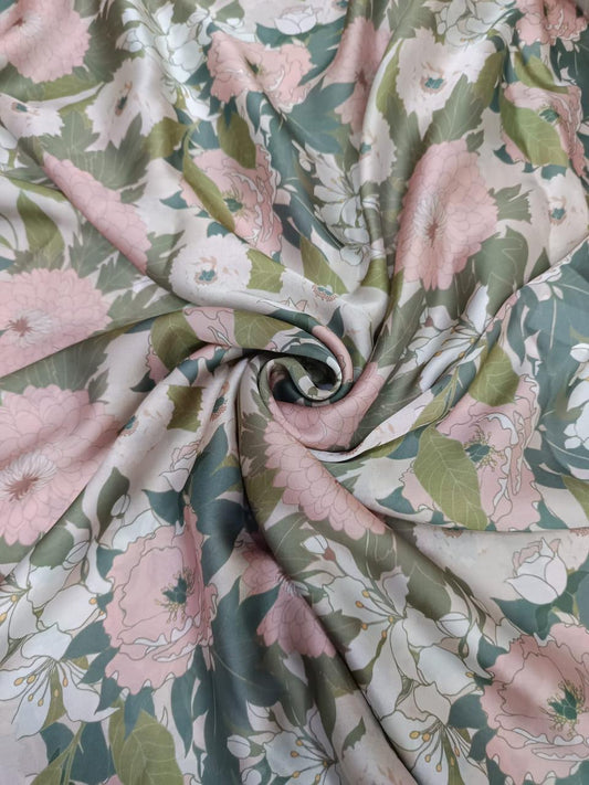 Dusty Floral Print on Satin Georgette OM SS 195