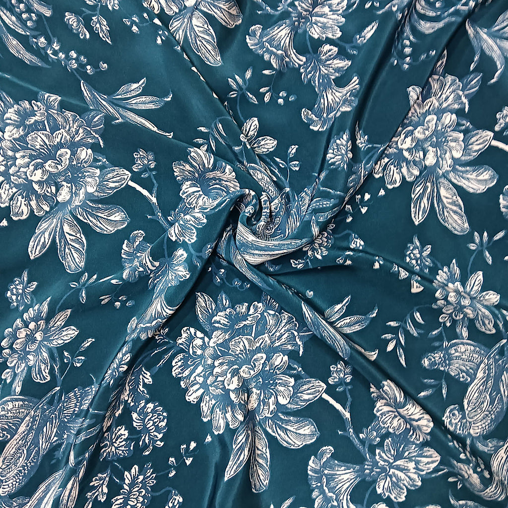 Blue Floral Print on Pure Natural Crepe OM SG 130