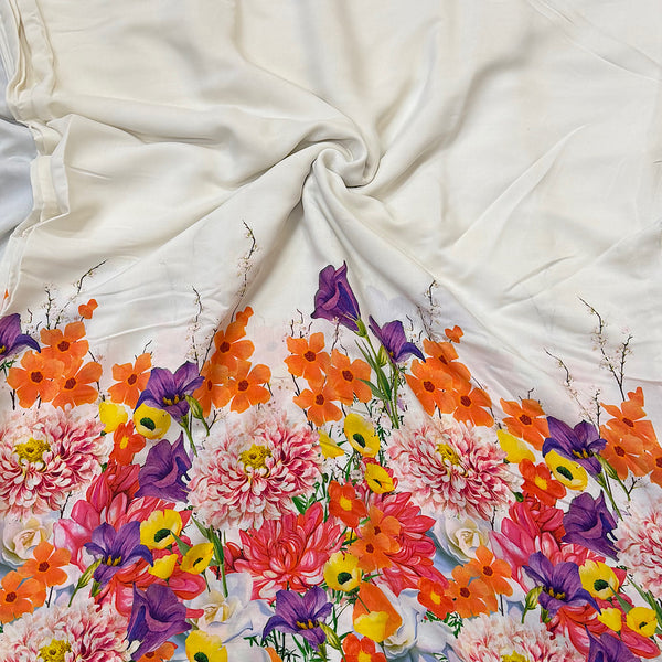 Daaman Style Floral Print on White Base on Pure Modal Satin