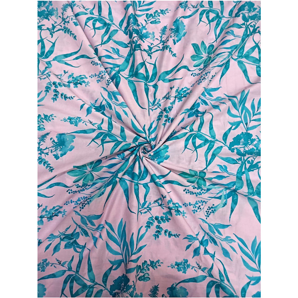 Light Pink & Firozi Floral Print on Cotton Cambric TK 315
