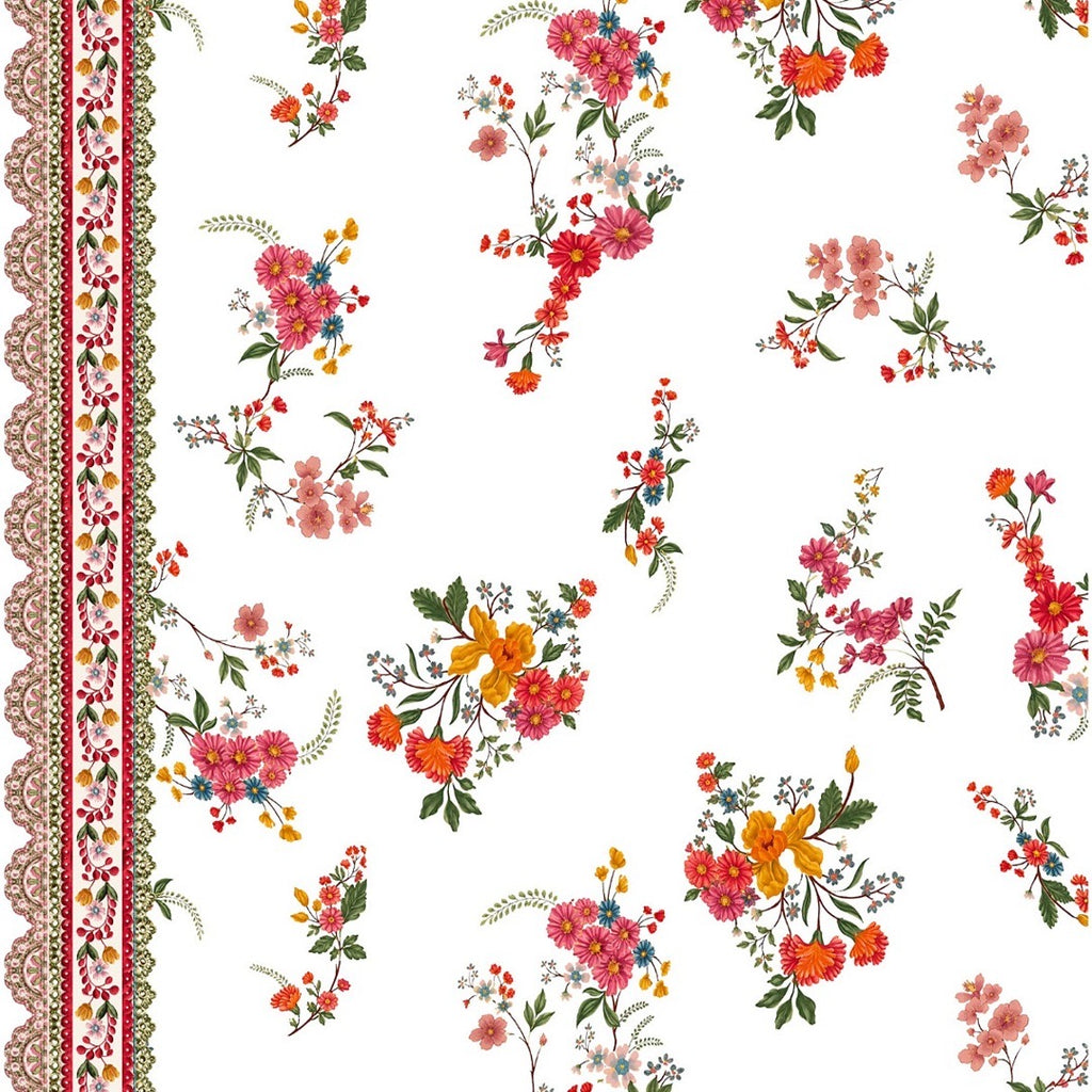 Traditional Floral Lace Border with Base White  color Print on Pure Cotton Poplin OM SG 255
