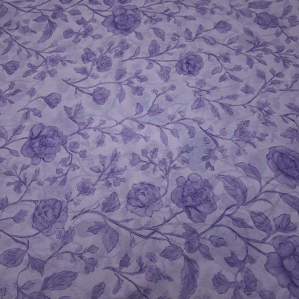 Small Mauve Purple Floral Print with light Mauve Purple Base in Georgette Pooja