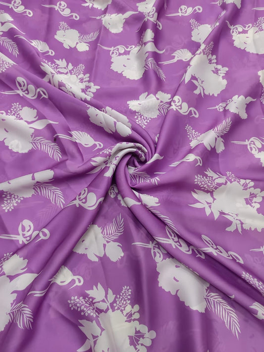 Purple English Floral Print in Satin Georgette TK 314