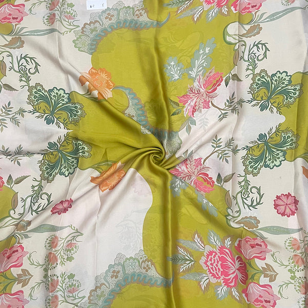 Mustard & Cream Abstract Floral Print on Pure Natural Crepe OM SG 64