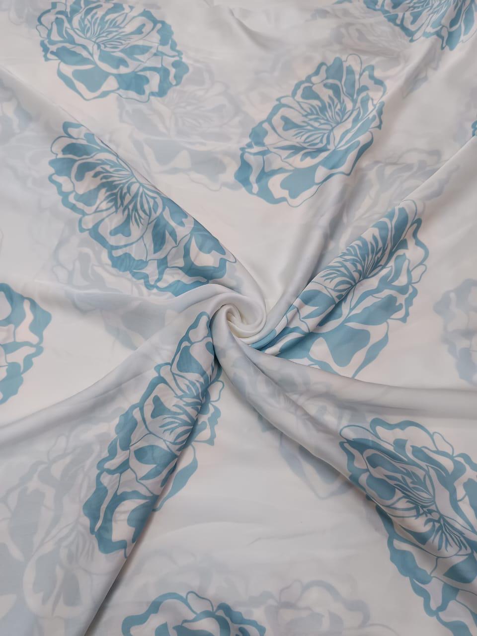 Light Blue with White Floral Print on Pure Muslin SS 854