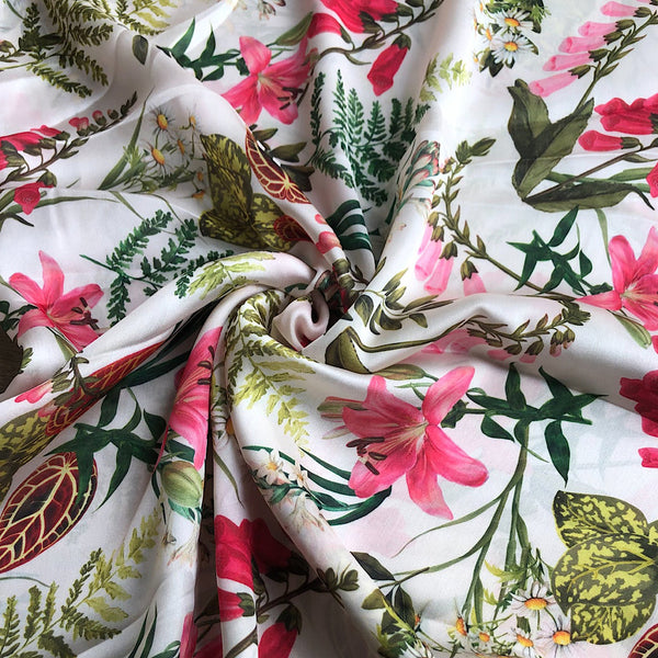 Mahima Floral Print with Ivory White Color Base on Satin Georgette OM TK 397