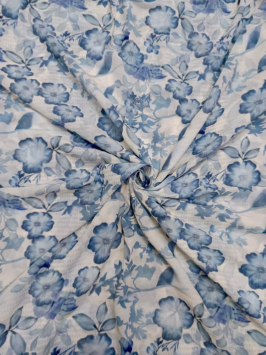 Cream & Blue Floral Print on Georgette OM SG 71