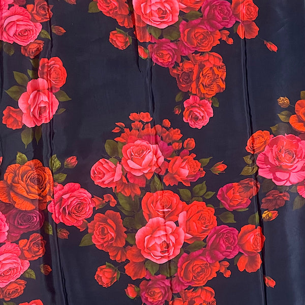 Floral Print with Black Base Color on Pure Natural Crepe