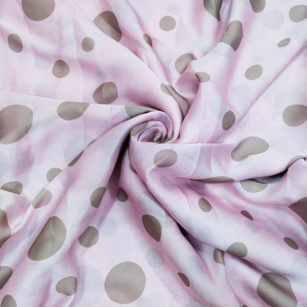 Whimsical Dots: Geometric Playfulness on Satin Georgette