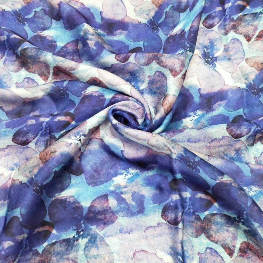 Artistic Whispers: Exploring the Abstract Floral Symphony on Satin Georgette