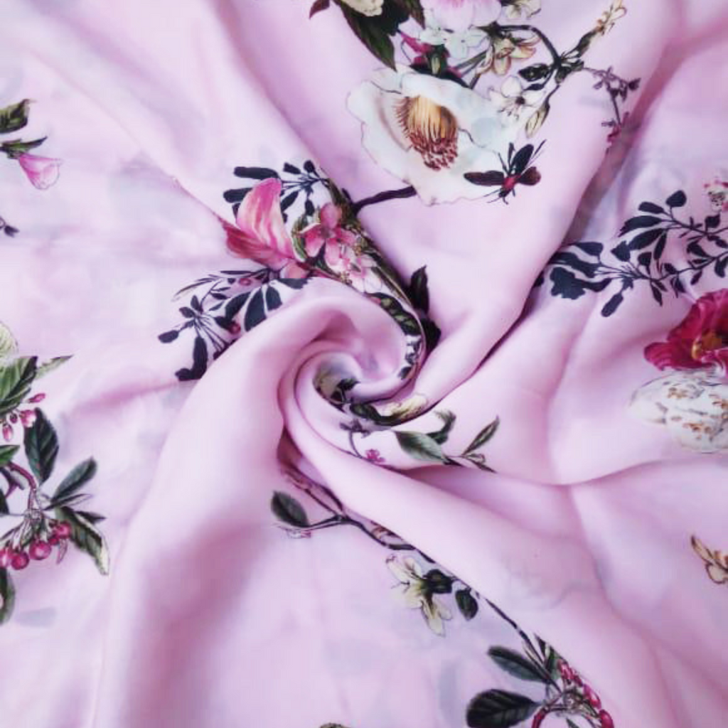 Whimsical Blooms: Satin Georgette Flourishing with Floral Patterns