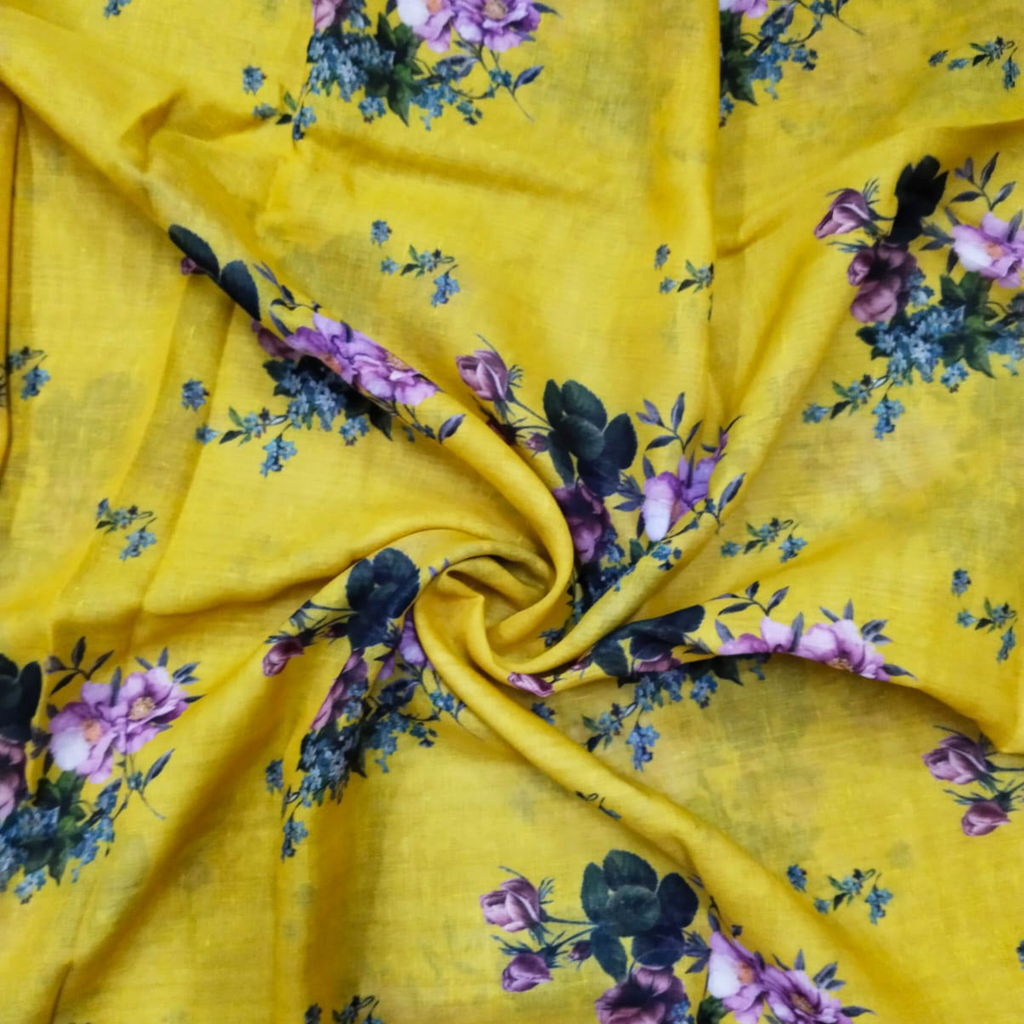 Enchanting Blossoms: Floral Pattern on Fine Muslin Fabric