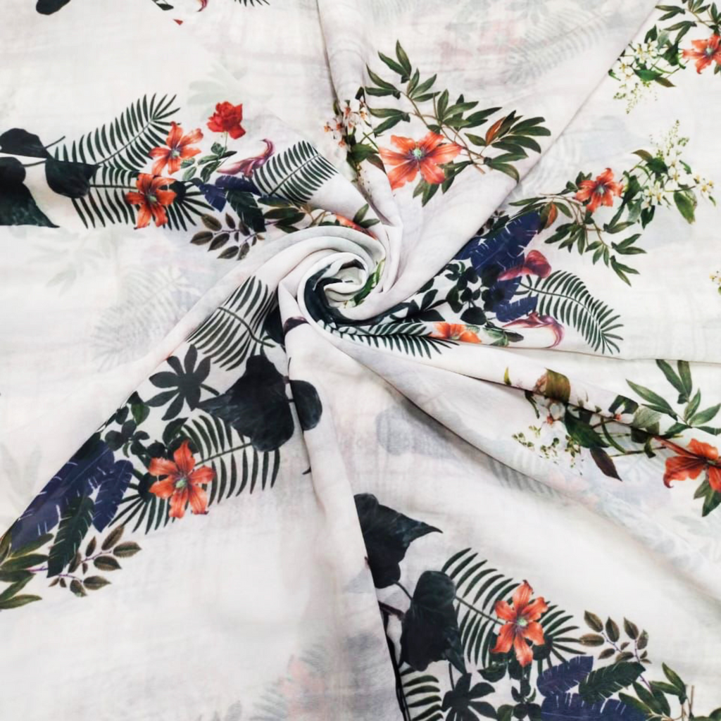 Whimsical Blooms: Chanderi Fabric Adorned with Floral Patterns