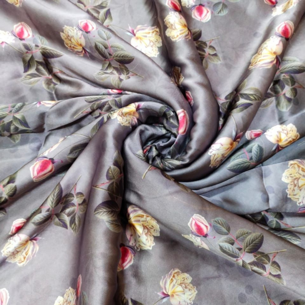 Enchanted Blooms: Floral Botanical Motifs on Satin Georgette