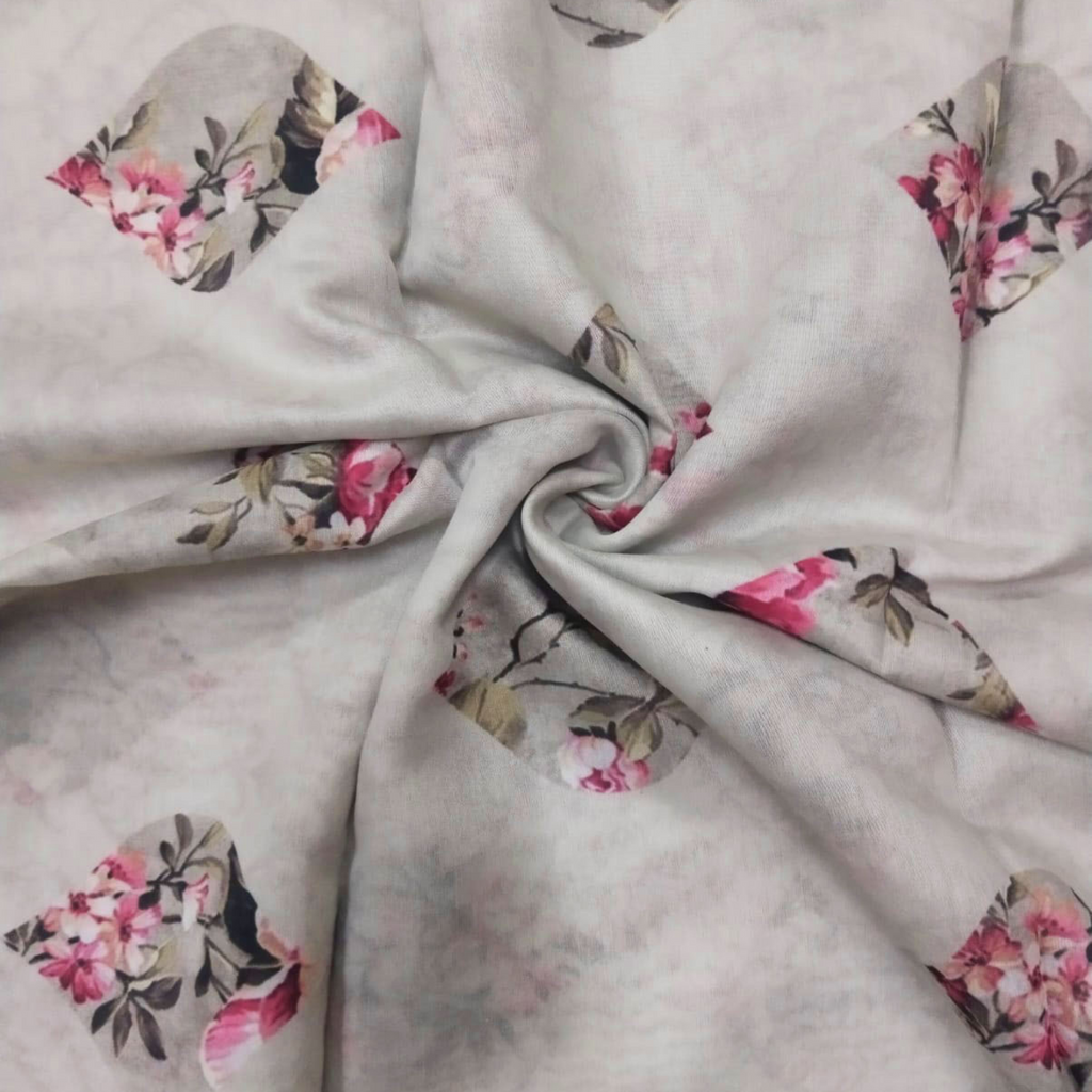 Enchanting Blossoms: Floral Pattern on Satin Georgette Fabric