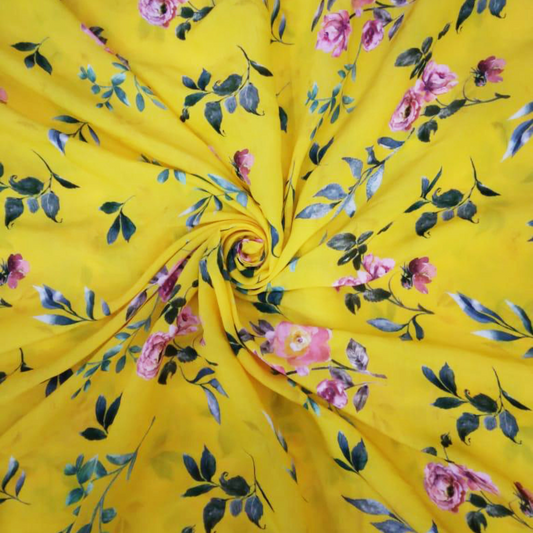 Serene Blooms: Pure Muslin Fabric Flourished with Floral Watercolor Patterns