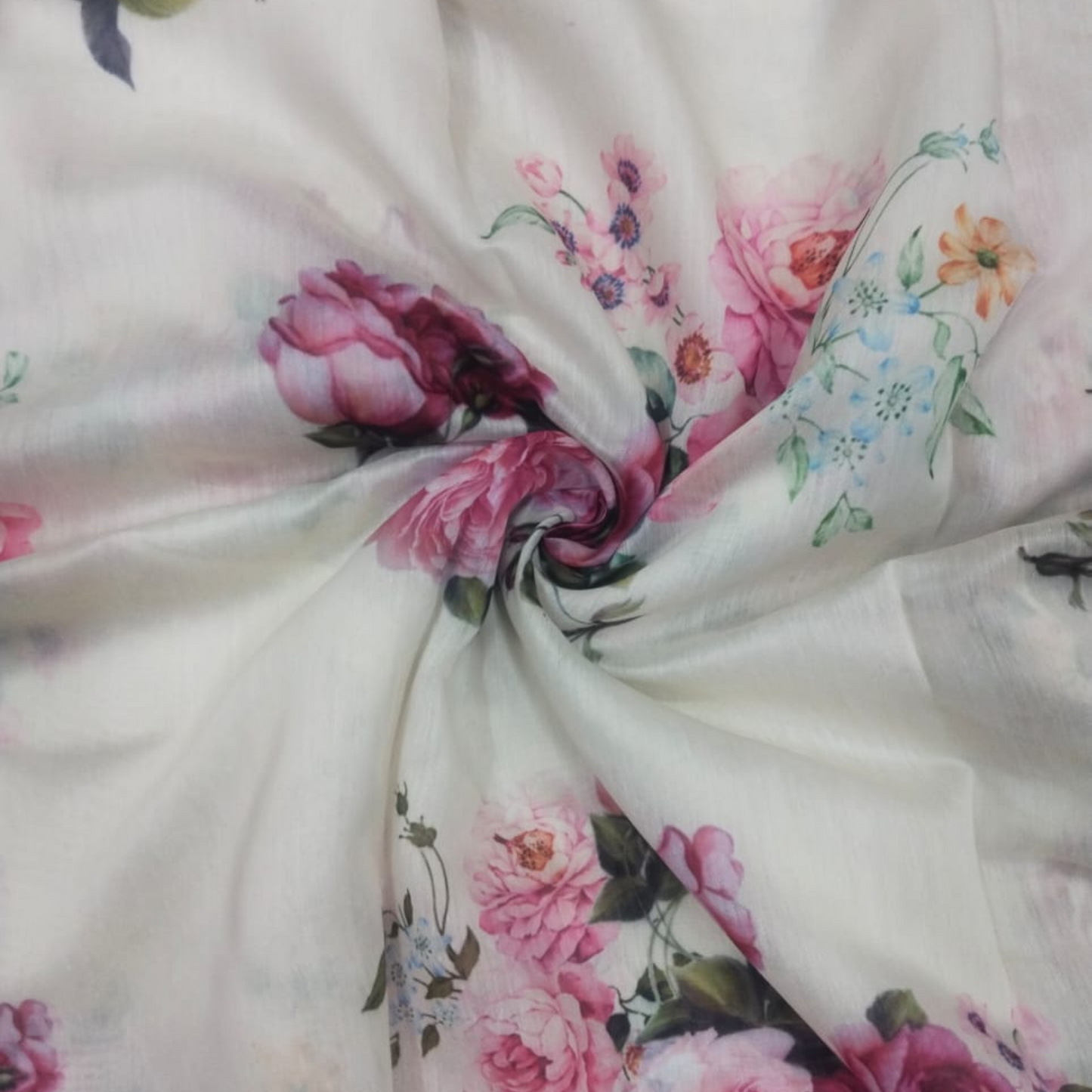 Dreamy Watercolor Blooms: Satin Georgette Fabric with Floral Watercolor Pattern