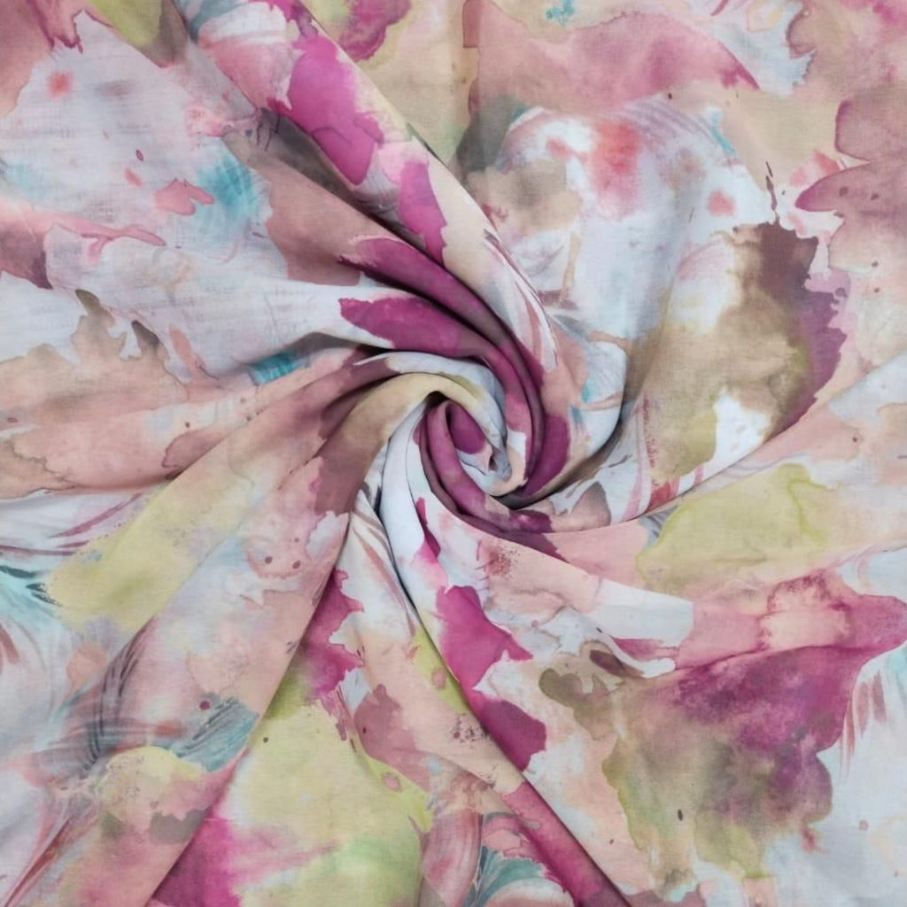 Floral Whispers: Exploring Abstract Beauty on Satin Georgette