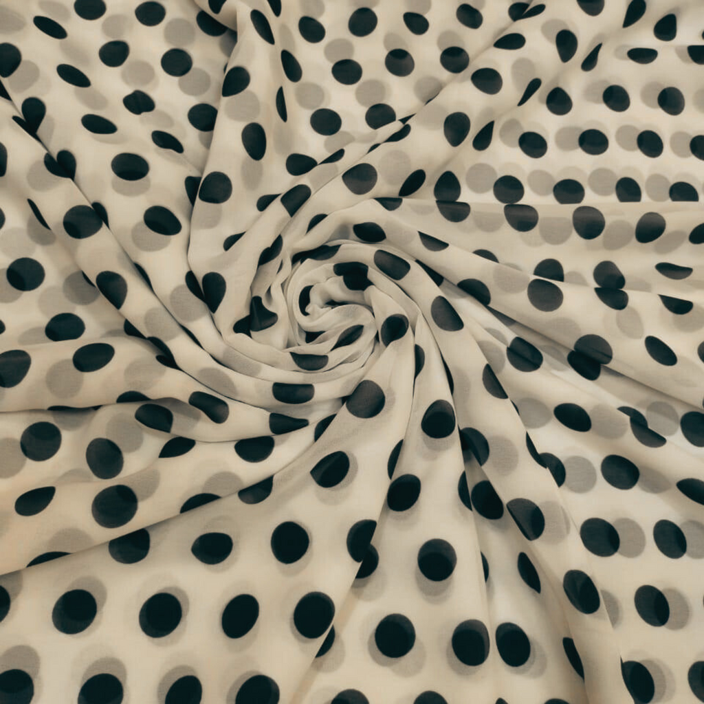 Chic Geometric Play: Satin Georgette's Polka Dot Symphony by OM Fabs!