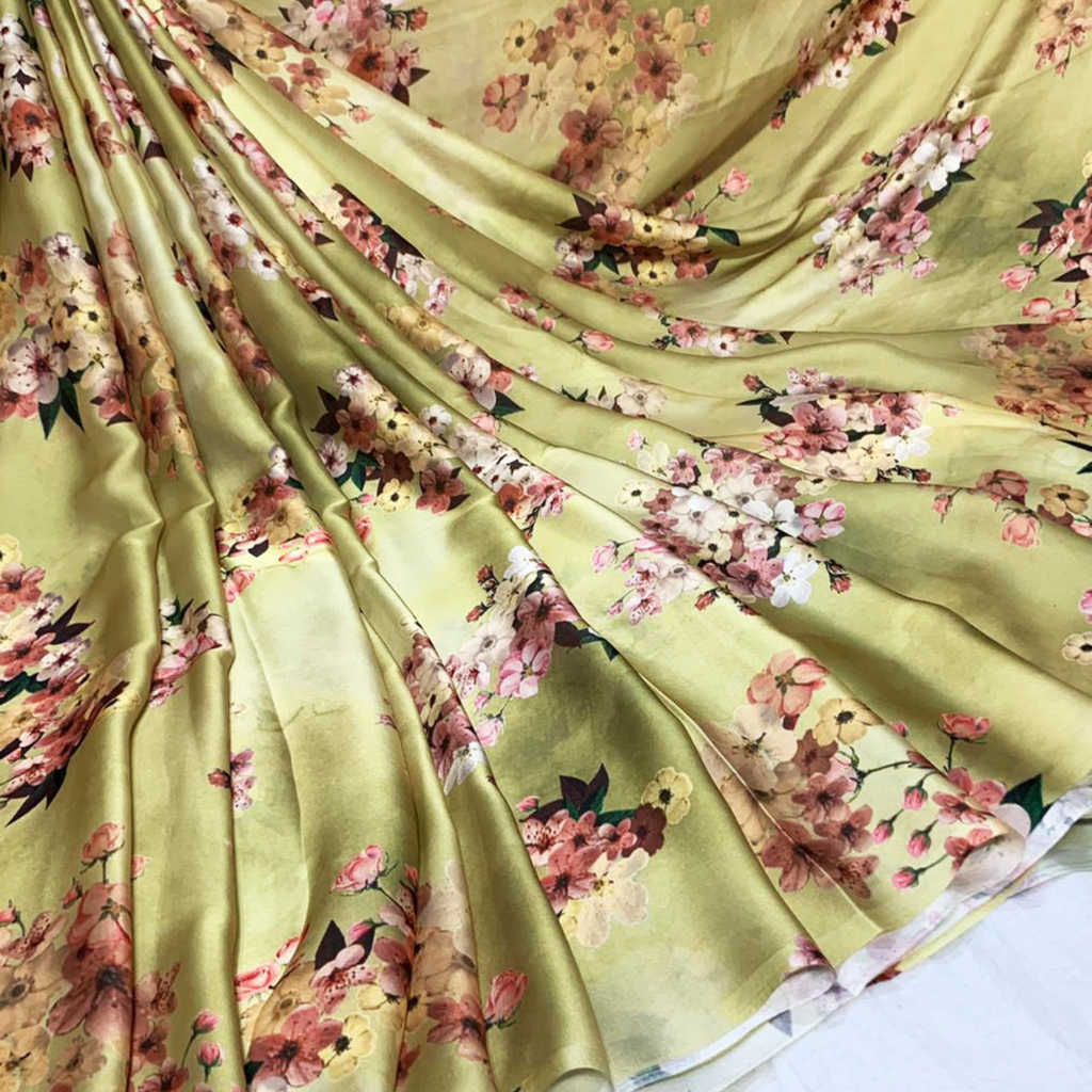 Floral Elegance: Satin Georgette Fabrics in Exquisite Blossom Patterns