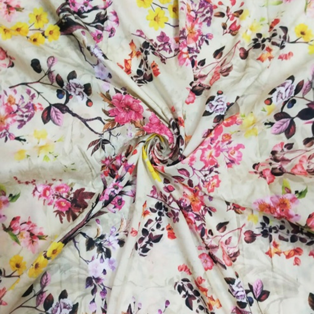 Silken Petals: Crepe Silk's Floral Patterns Bloom with Elegance, Crafted by OM Fabs!