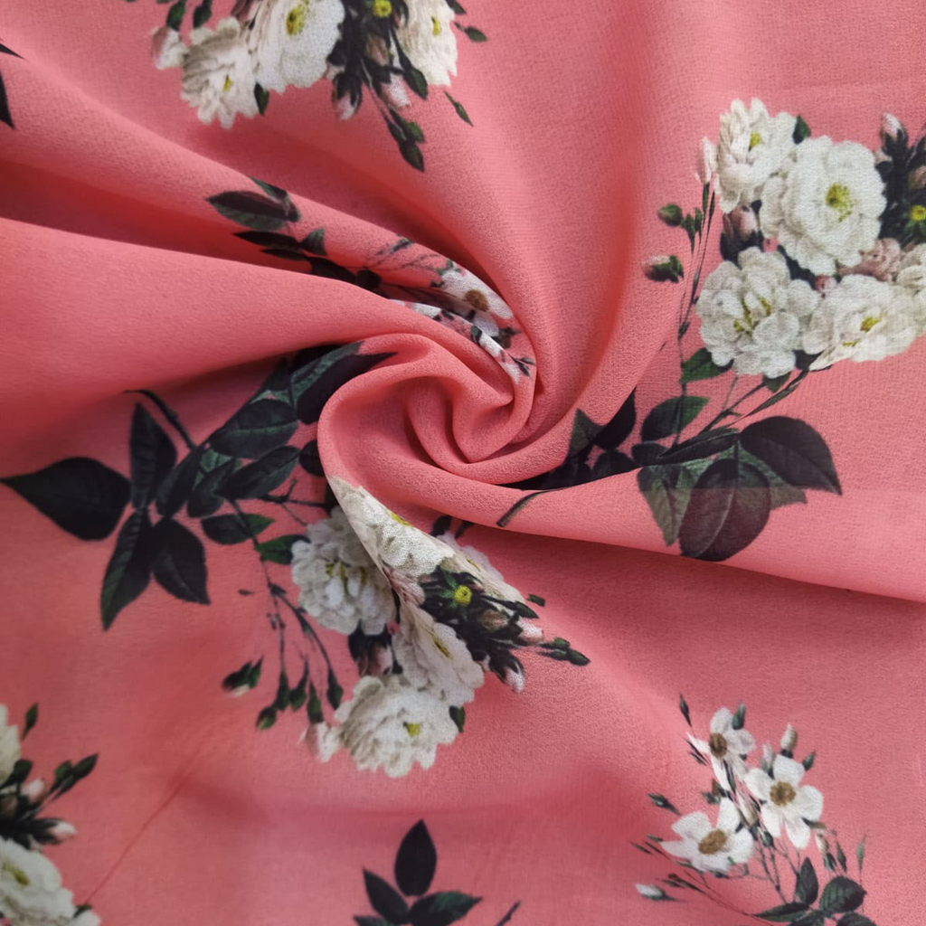 Botanical Beauty Unveiled: Satin Georgette's Floral Motif Delight by OM Fabs!