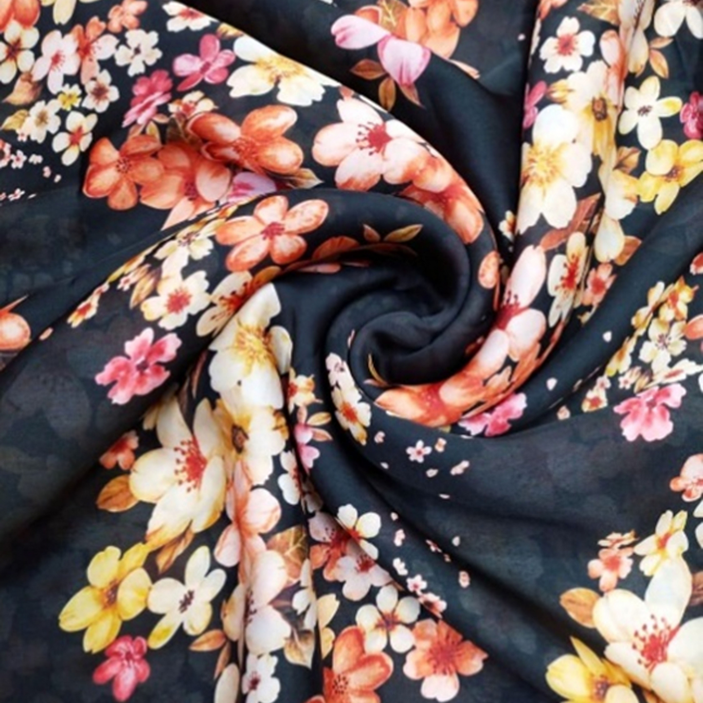 Blossoming Whispers: Floral Patterns on Satin Georgette