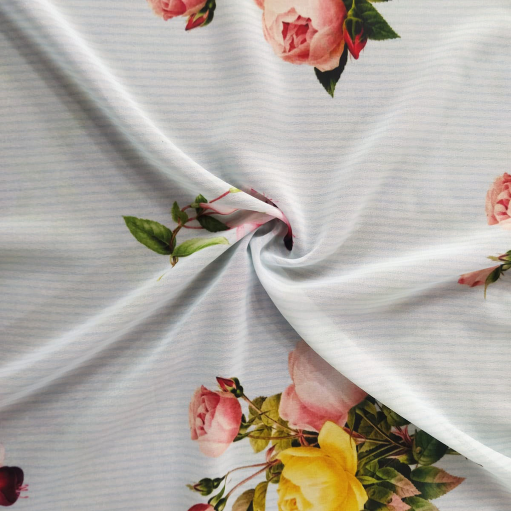 Whispering Petals: Satin Georgette Fabric with Floral Patterns