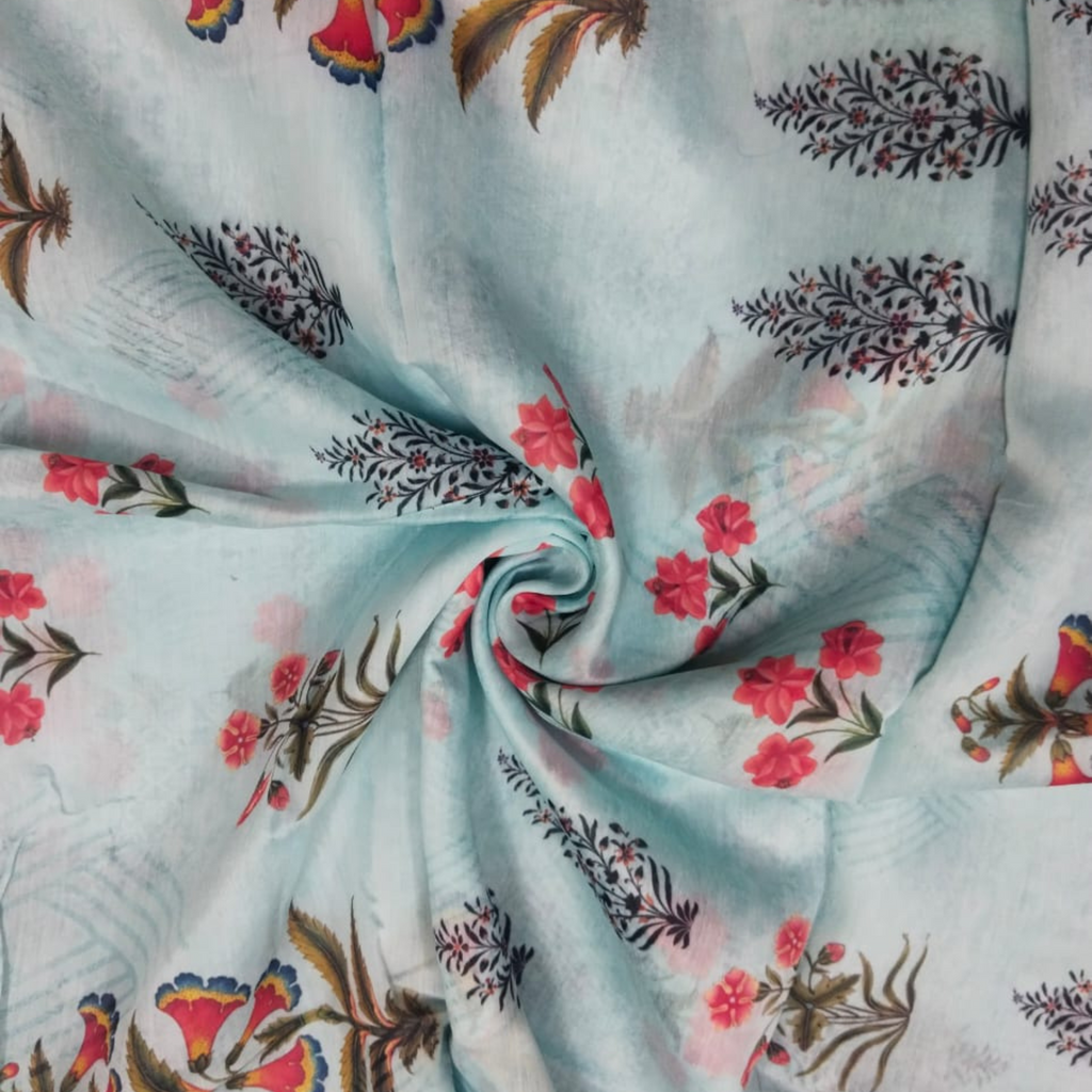 Timeless Charm: Satin Georgette Fabric with Traditional Small Motif