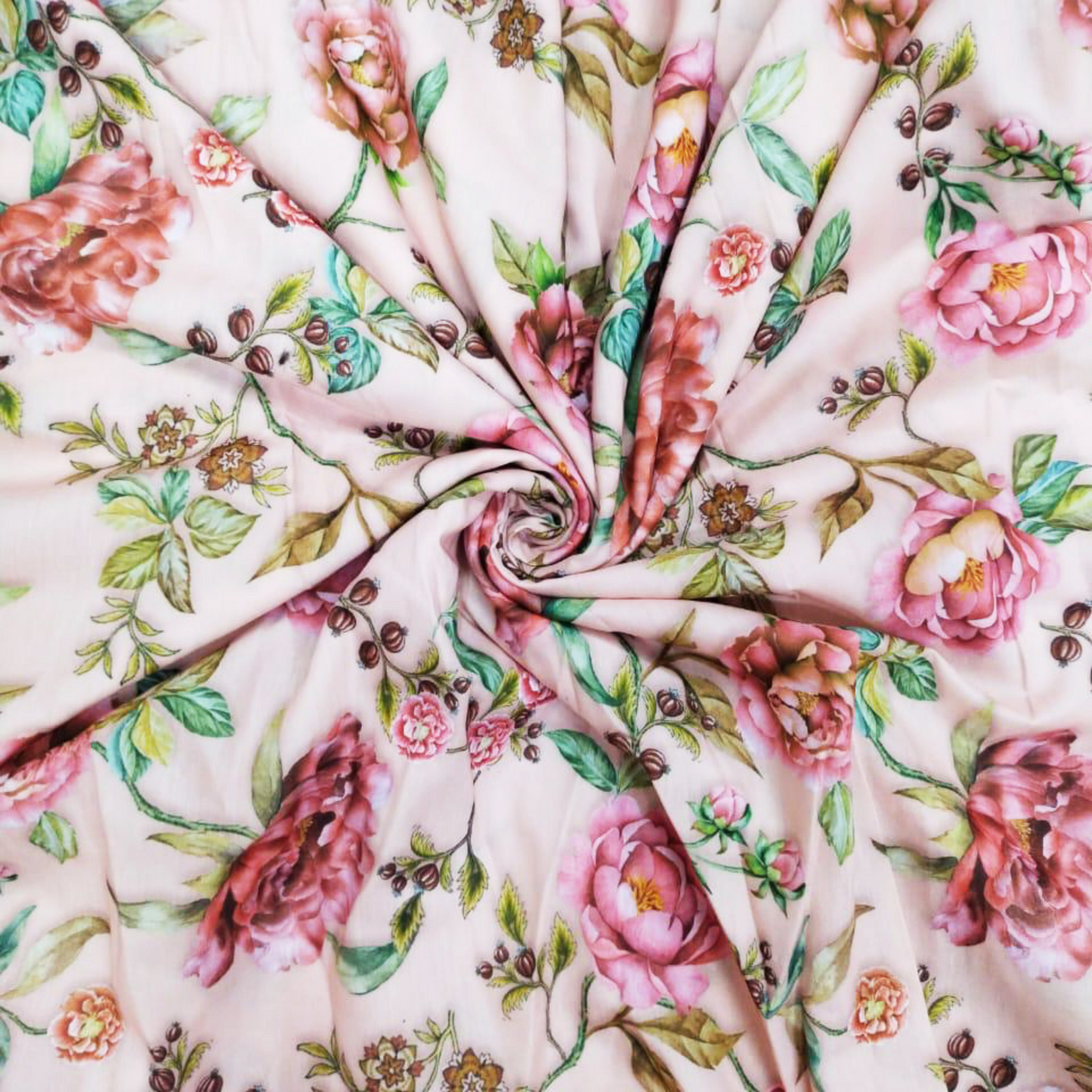 Whimsical Blooms: Floral Watercolor Patterns on Satin Georgette