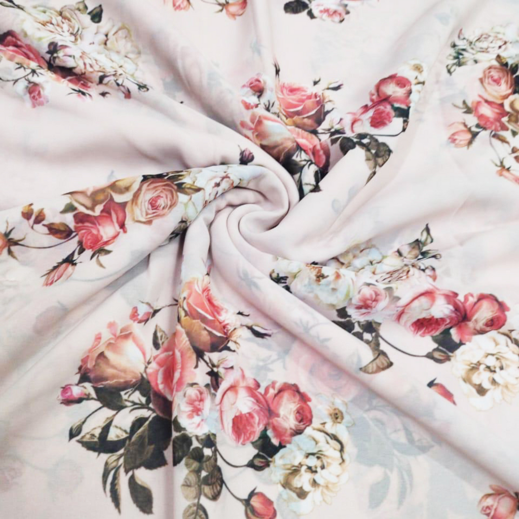 Elegant Blooms Unleashed: Satin Georgette's Enchanting Floral Tapestry