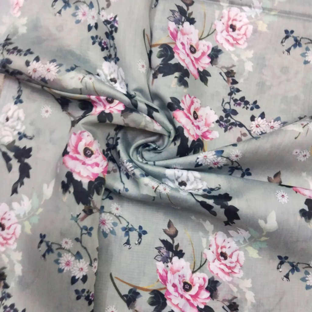 Elegant Blooms: Satin Georgette's Enchanting Floral Patterns, by OM Fabs!