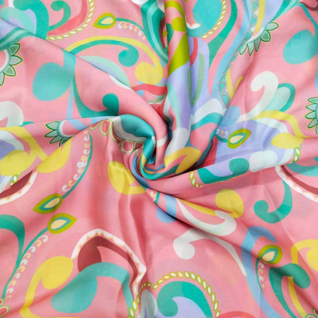 Artistic Symmetry: Satin Georgette Fabric with Abstract Geometric Patterns