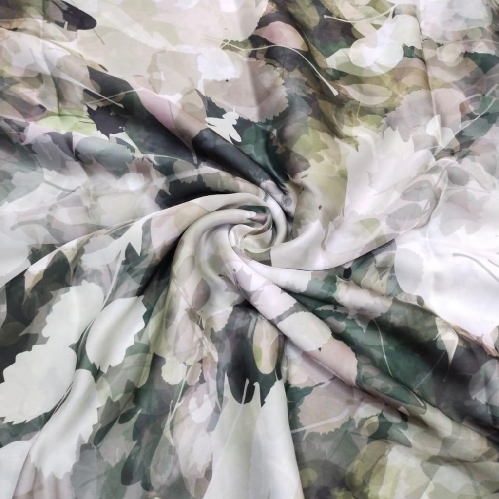 Enchanting Petals: Satin Georgette's Abstract Floral Fabric Unveiled