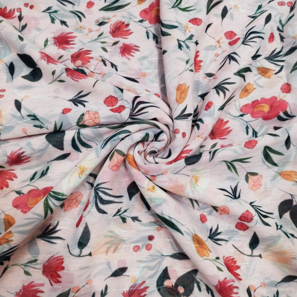 Blossoming Elegance: Floral Pattern on Muslin Zari