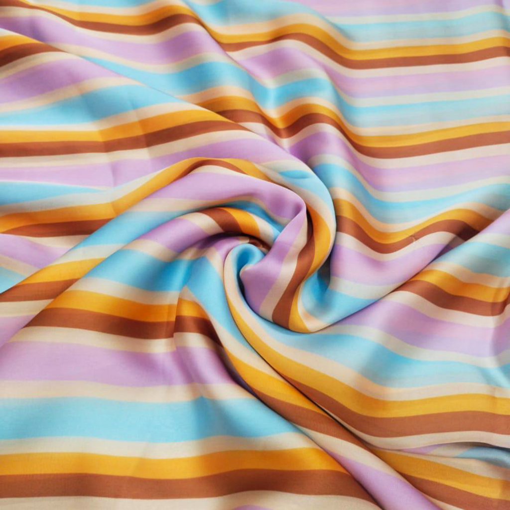 Elegant Geometry: Satin Georgette's Geometric Striped Fabric for Chic Creations