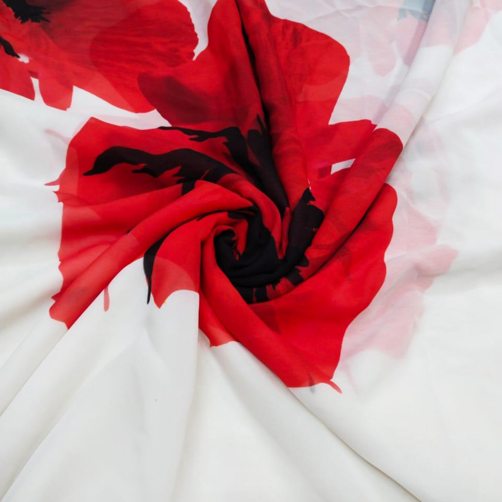 Artistic Whispers: Abstract Floral Intricacy on Satin Georgette