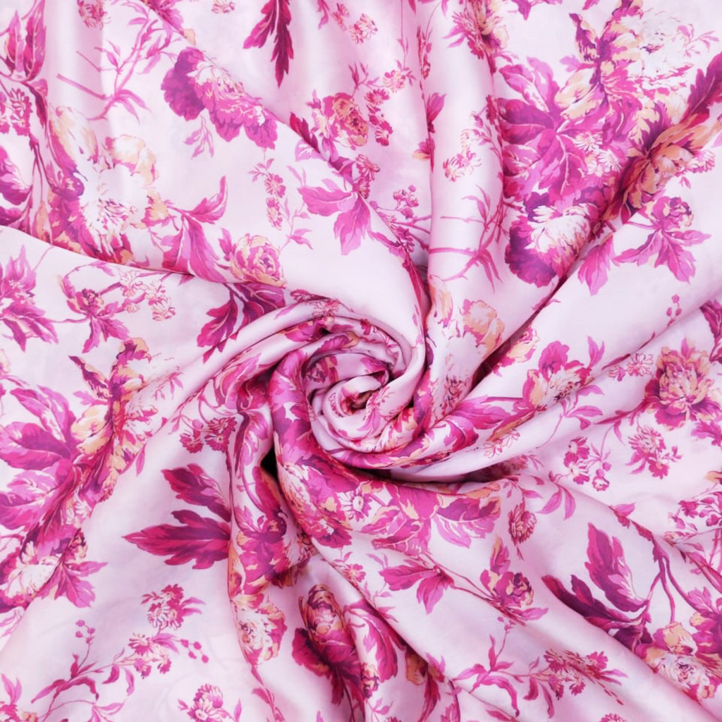 Blooming Petals: Satin Georgette - A Delicate Floral Symphony