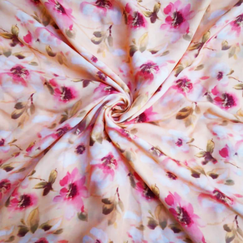 Serene Blooms: Floral Watercolor Delight on Pure Muslin