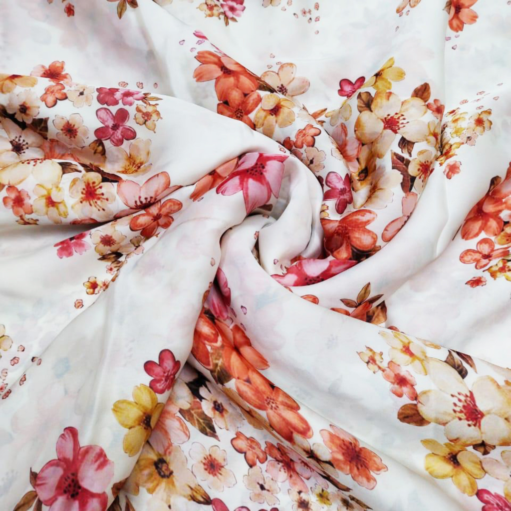 Enchanted Blooms: Floral Symphony on Satin Georgette