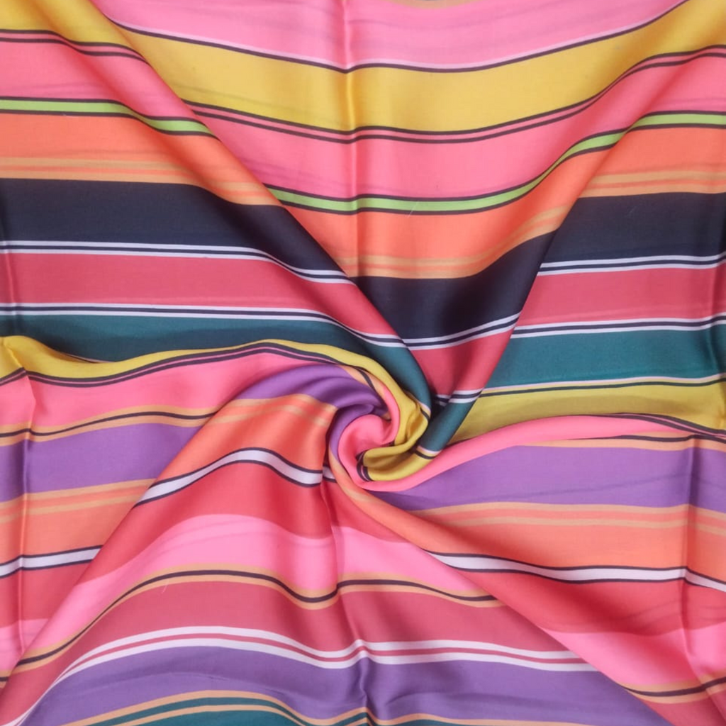 Enchanting Striped Symphony: Satin Georgette Fabric with Geometric Stripes