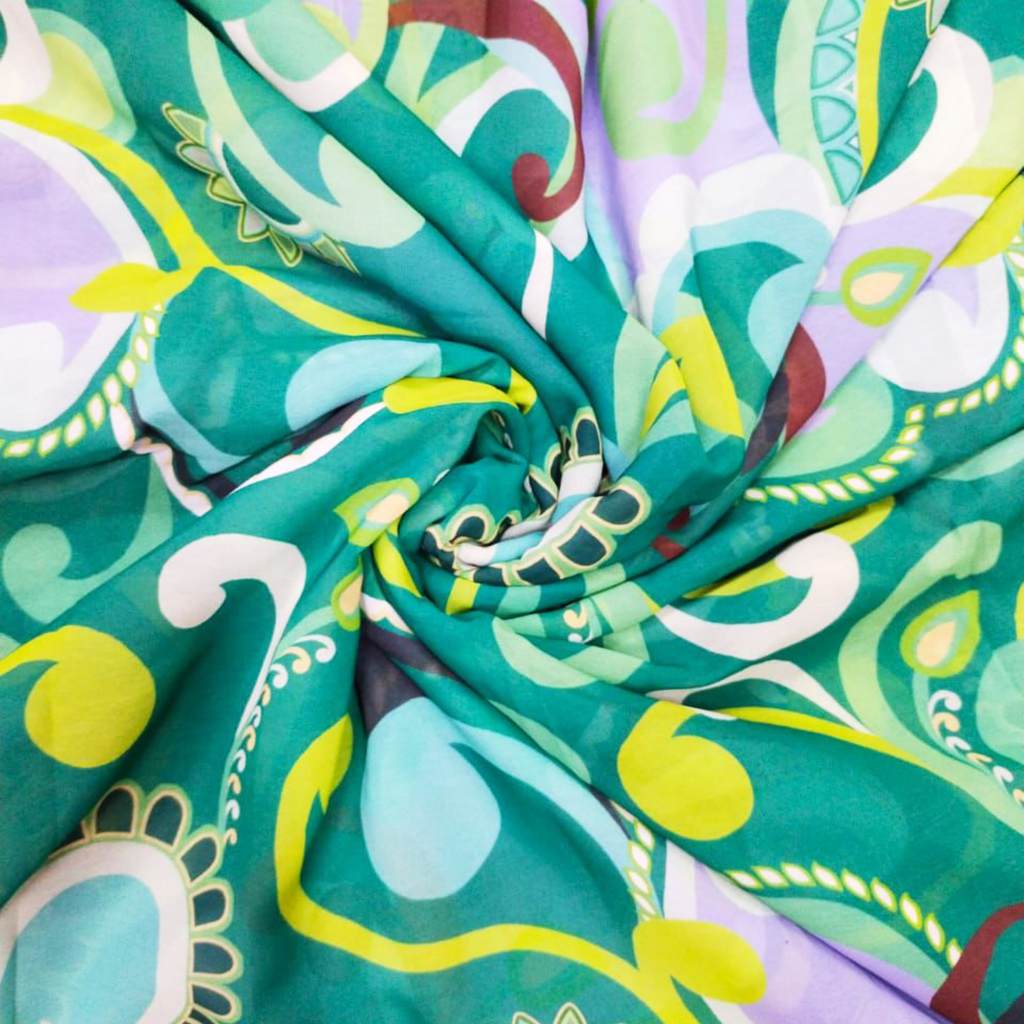 Abstract Symmetry: Satin Georgette Fabric Embellished with Geometric Artistry