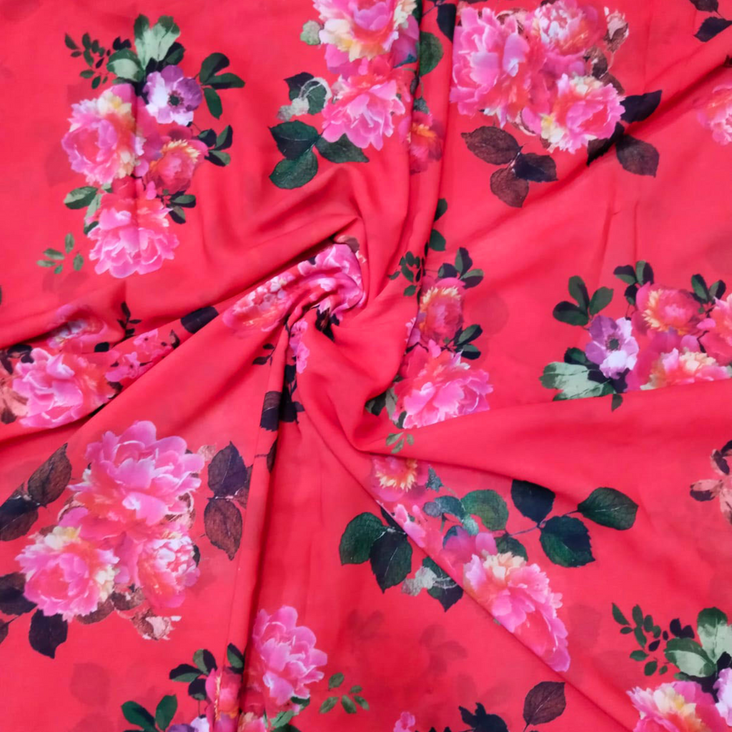 Enchanting Blooms: Floral Pattern on Satin Georgette