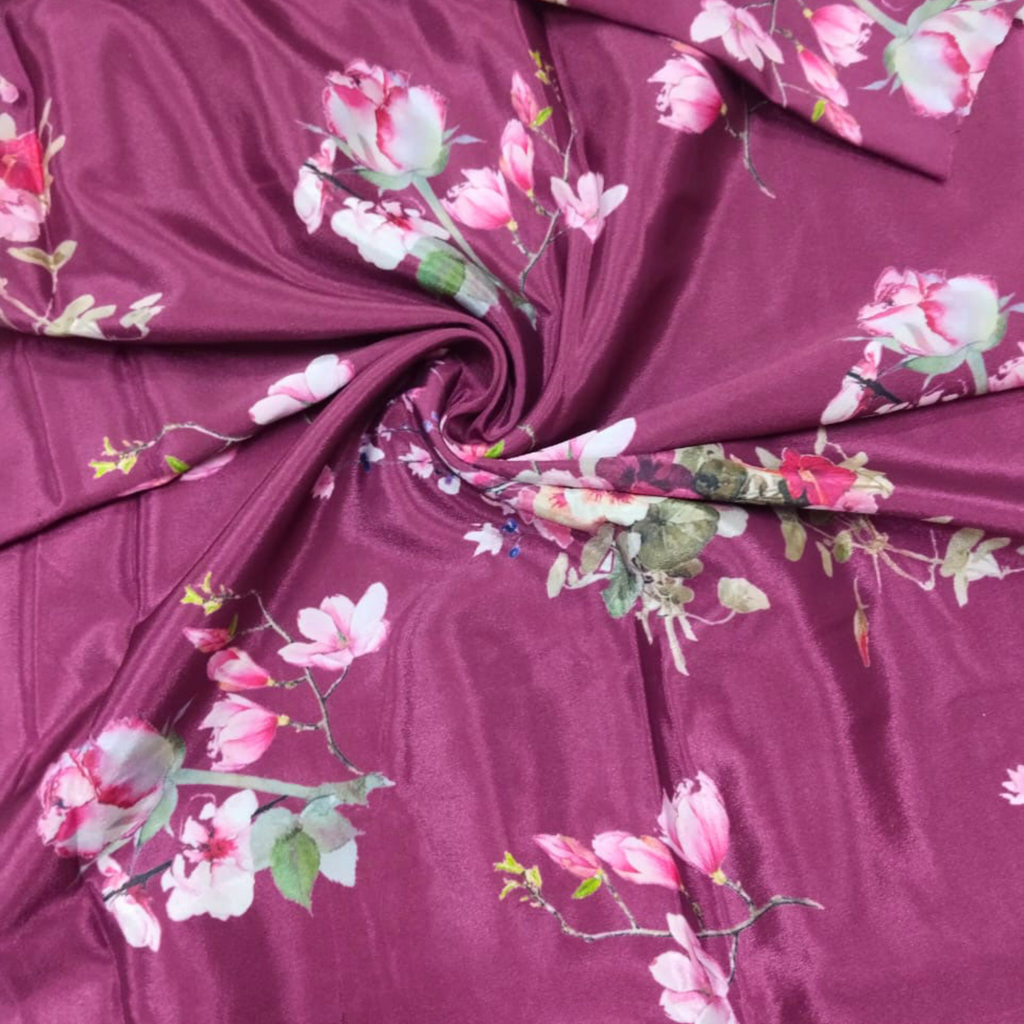 Graceful Blooms: Crepe Silk Fabric with Floral Rose Pattern