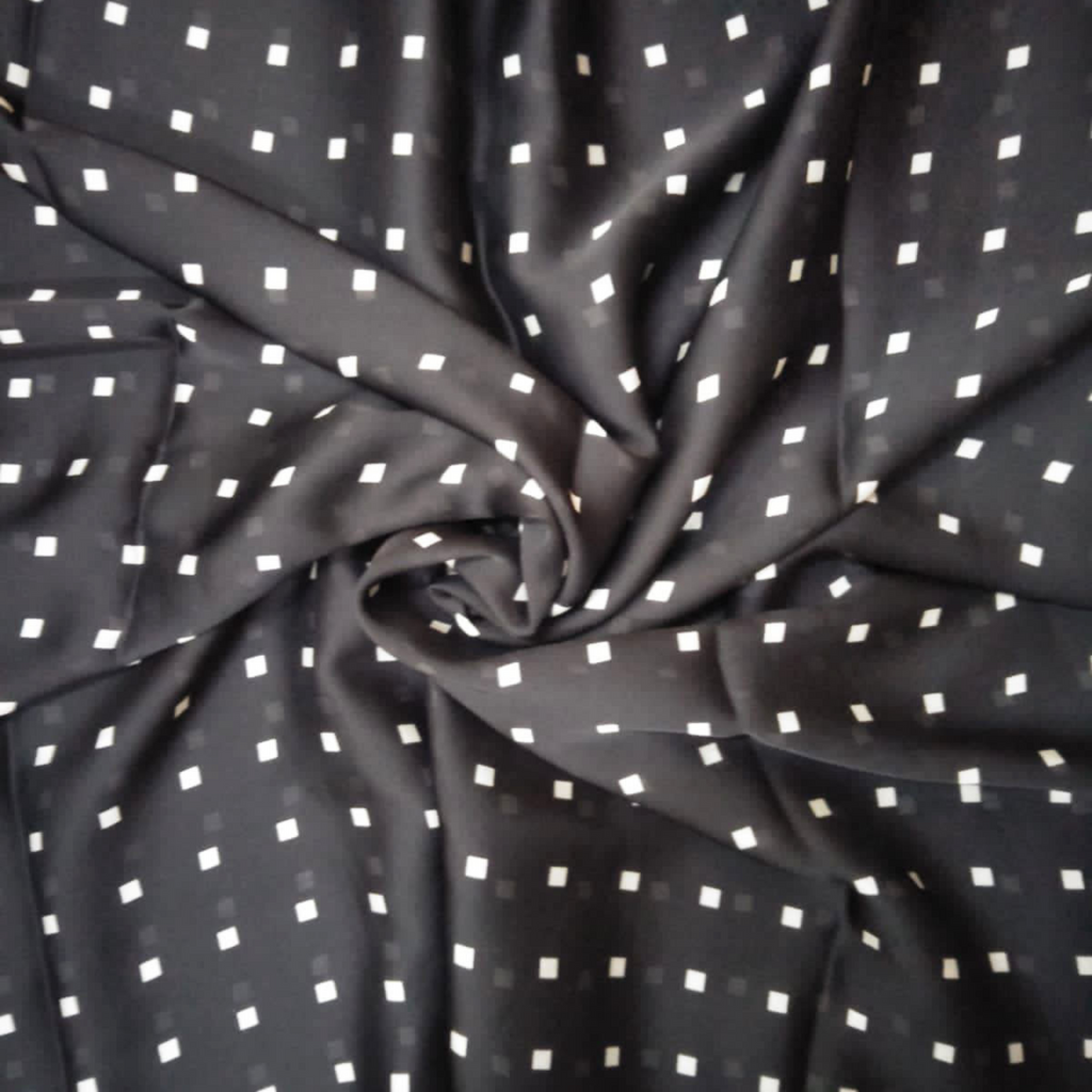 Dynamic Dots: Satin Georgette Fabric Infused with Geometric Patterns