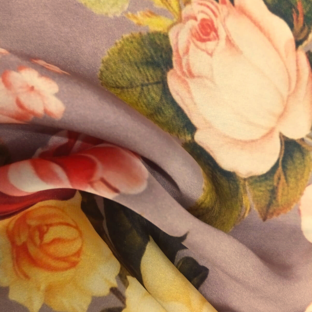 Blooming Essence: Floral Patterns on Satin Georgette