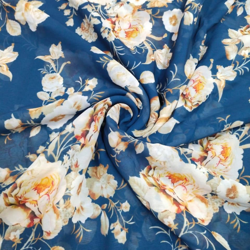 Captivating Floral Delights on Satin Georgette: Elevate Your Style!