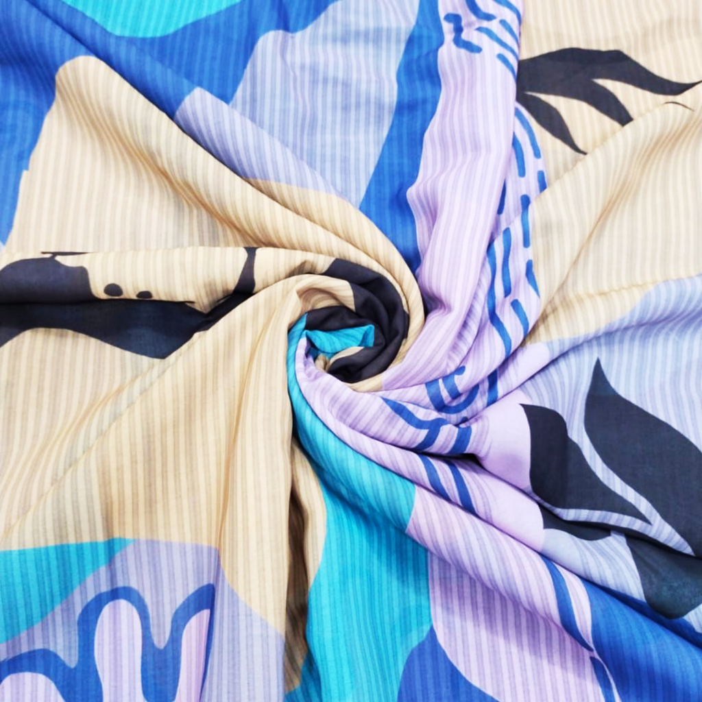 Modern Abstractions: Satin Georgette Fabric with Abstract Geometric Patterns