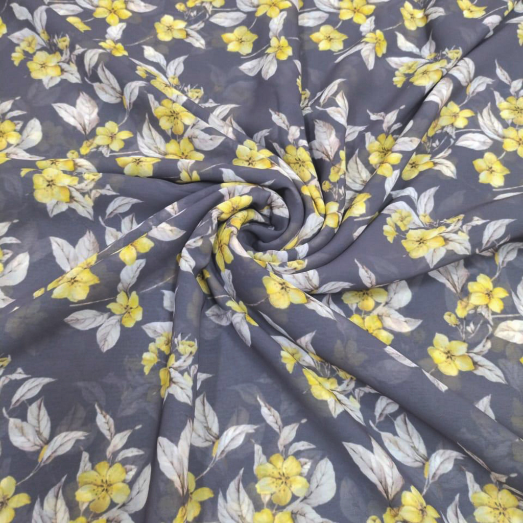 Whimsical Garden Blooms: Satin Georgette Fabric with Floral Pattern