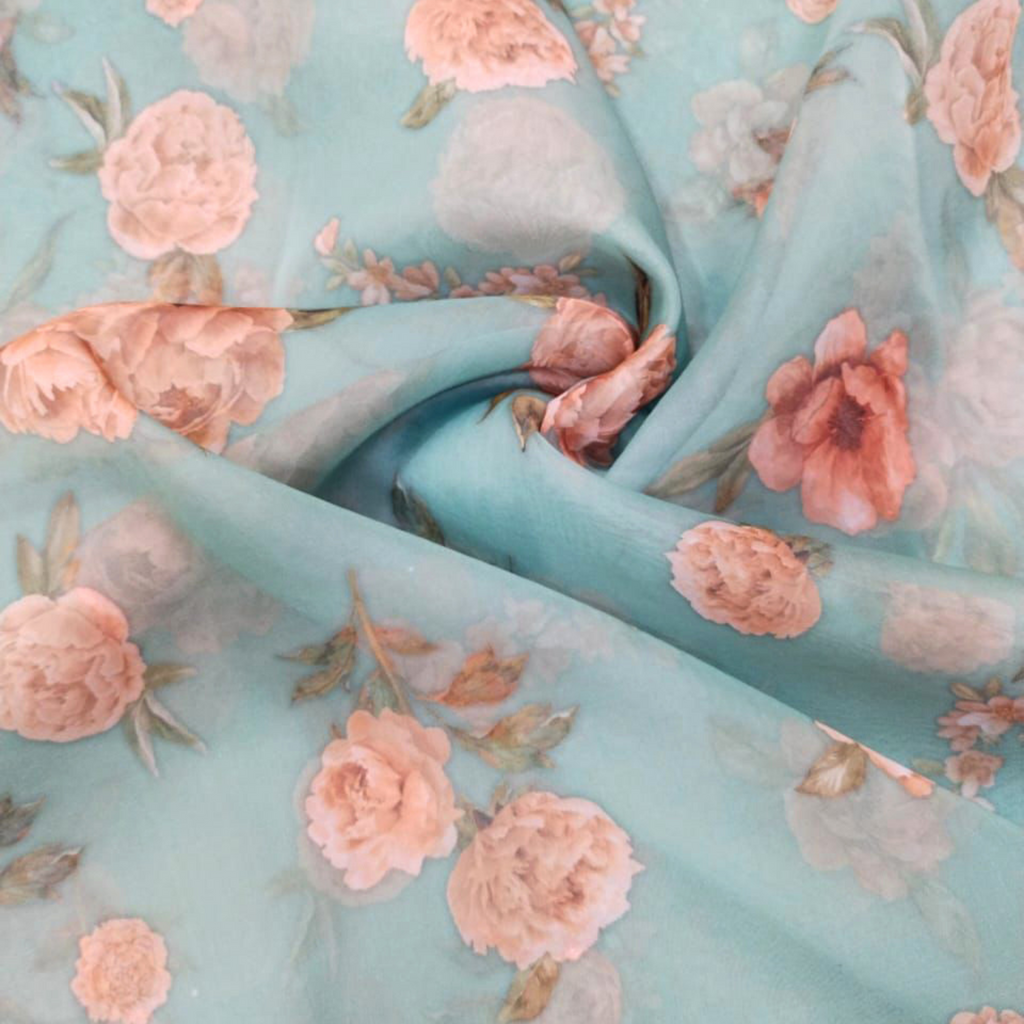 Whimsical Blooms: Soft Organza Delicate Floral Fabrics